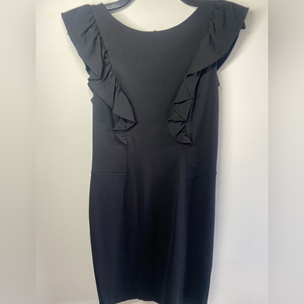 Express Black Midi Dress with Ruffle Accents